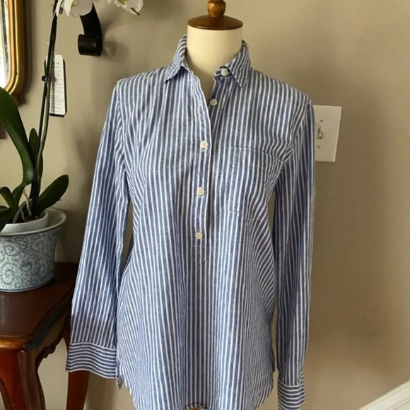 J. Crew Blue Striped Boy Fit Popover Button Down - Picture 3 of 8